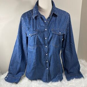 The Ordinary Blue Denim Button-Down Shirt with Silver Studded